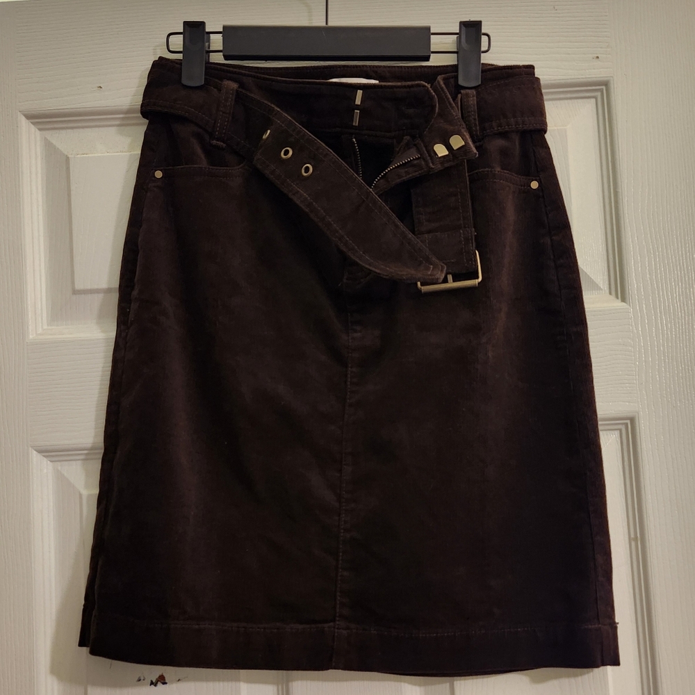 NWT LOFT Brown Corduroy Belted Skirt Size 0T
